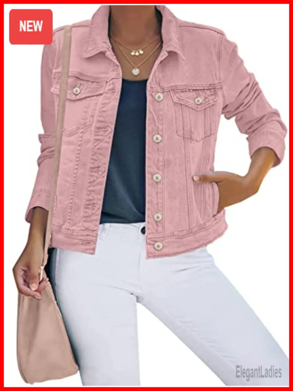 Women's Basic Button Down Stretch Fitted Long Sleeve Denim Jean Jacket
